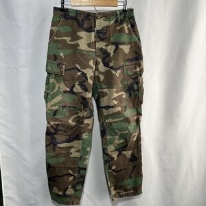 Military Pants Mens Small Regular Woodland Camo BDU Cargo 80s Flaws Photo**